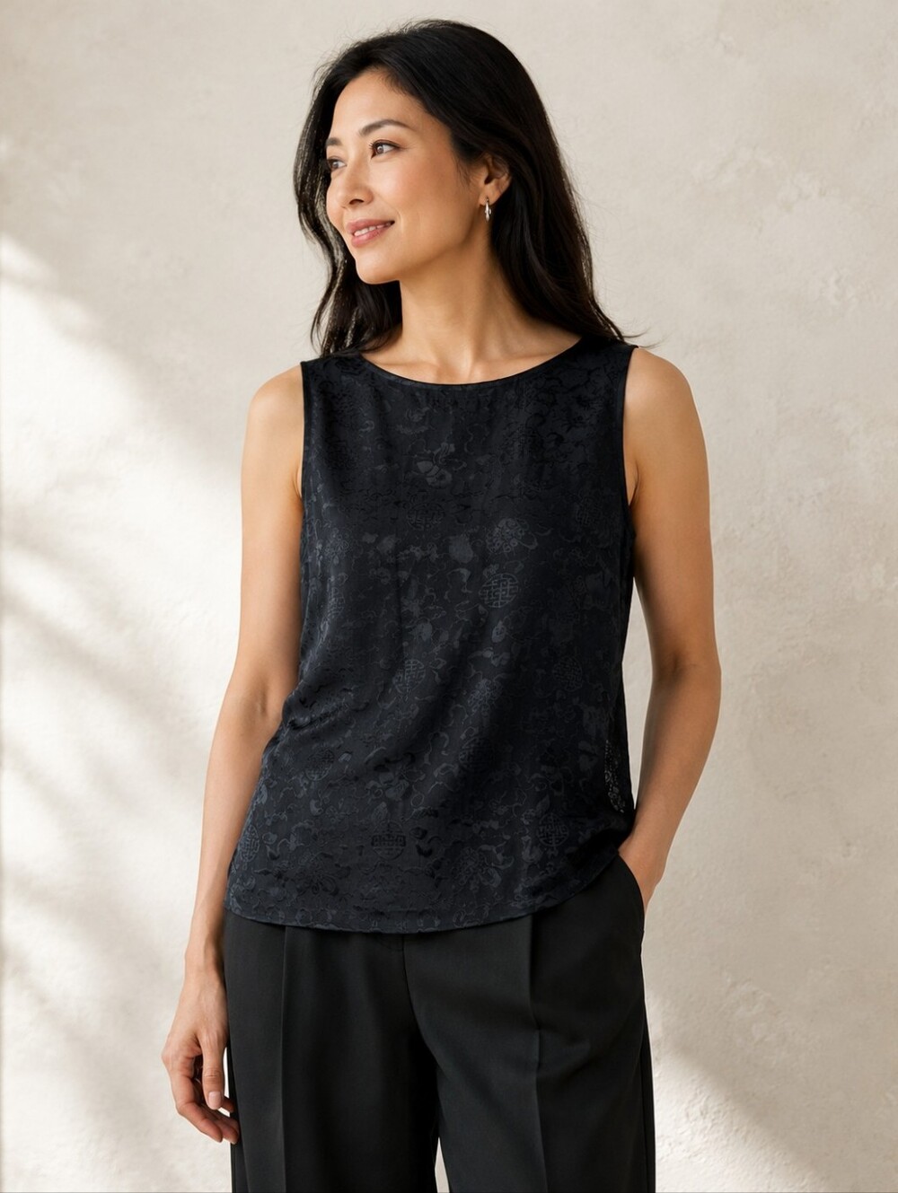 Shanghai Tang 100% Silk Asian Print Sleeveless Longline Blouse Women's US 10